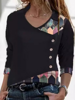 Loose Long Sleeve V Neck Abstract Graphic Casual Regular Blouse