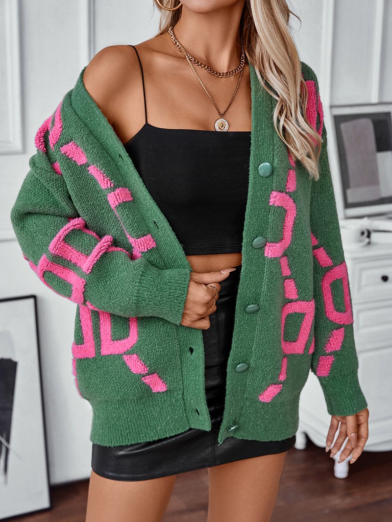 Casual Long Sleeve Abstract Loose Mid-Long Sweater