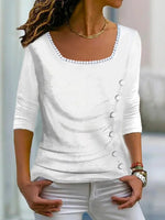 Loose Long Sleeve Square Neck Plain Casual Regular Blouse