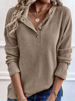 Casual Long Sleeve V Neck Plain Loose Regular Blouse