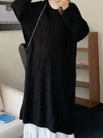 Casual Long Sleeve Crew Neck Plain Loose Maxi Dress