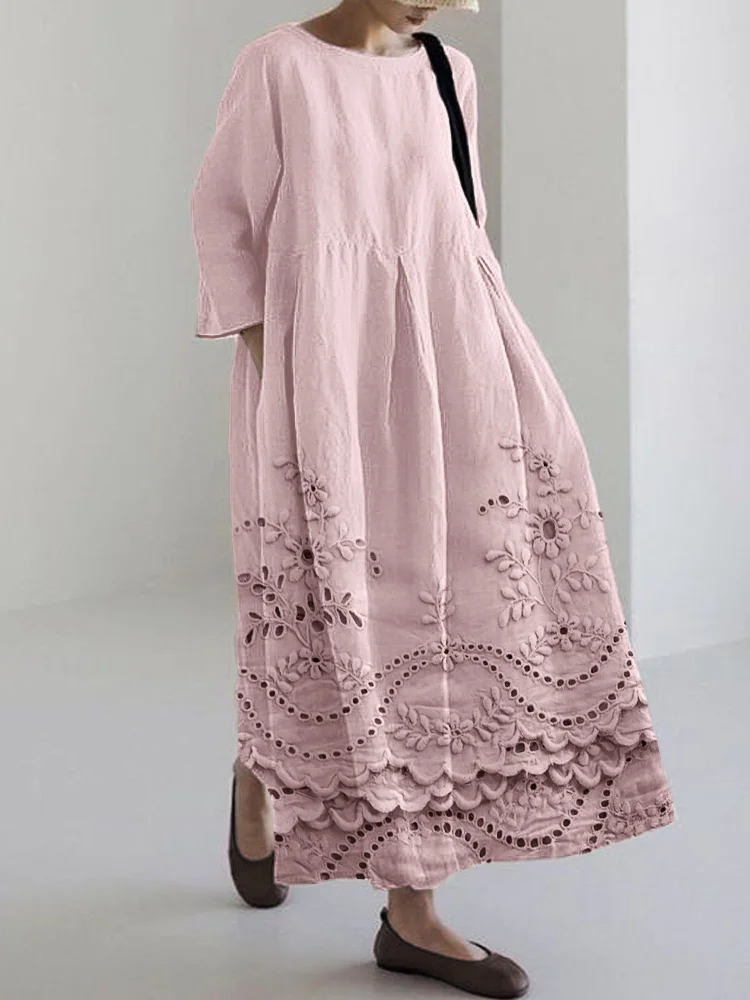 Vintage Half Sleeve Crew Neck 3D Printing Loose Maxi Dress
