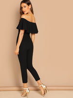 Flounce Foldover Front Off Shoulder Skinny Jumpsuit