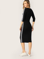 Striped Tape Side Pencil Dress