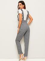 Belted Button Fly Pants With Ruffle Straps