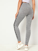 Tie Waist Letter Tape Side Marled Leggings
