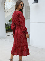 Polka Dot V-neck Ruffle Hem Dress