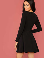 Zipper Back Solid Flare Dress