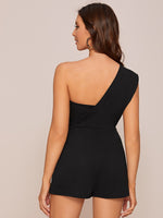 One Shoulder Solid Romper Without Belt