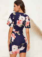 Surplice Neck Bell Sleeve Floral Dress