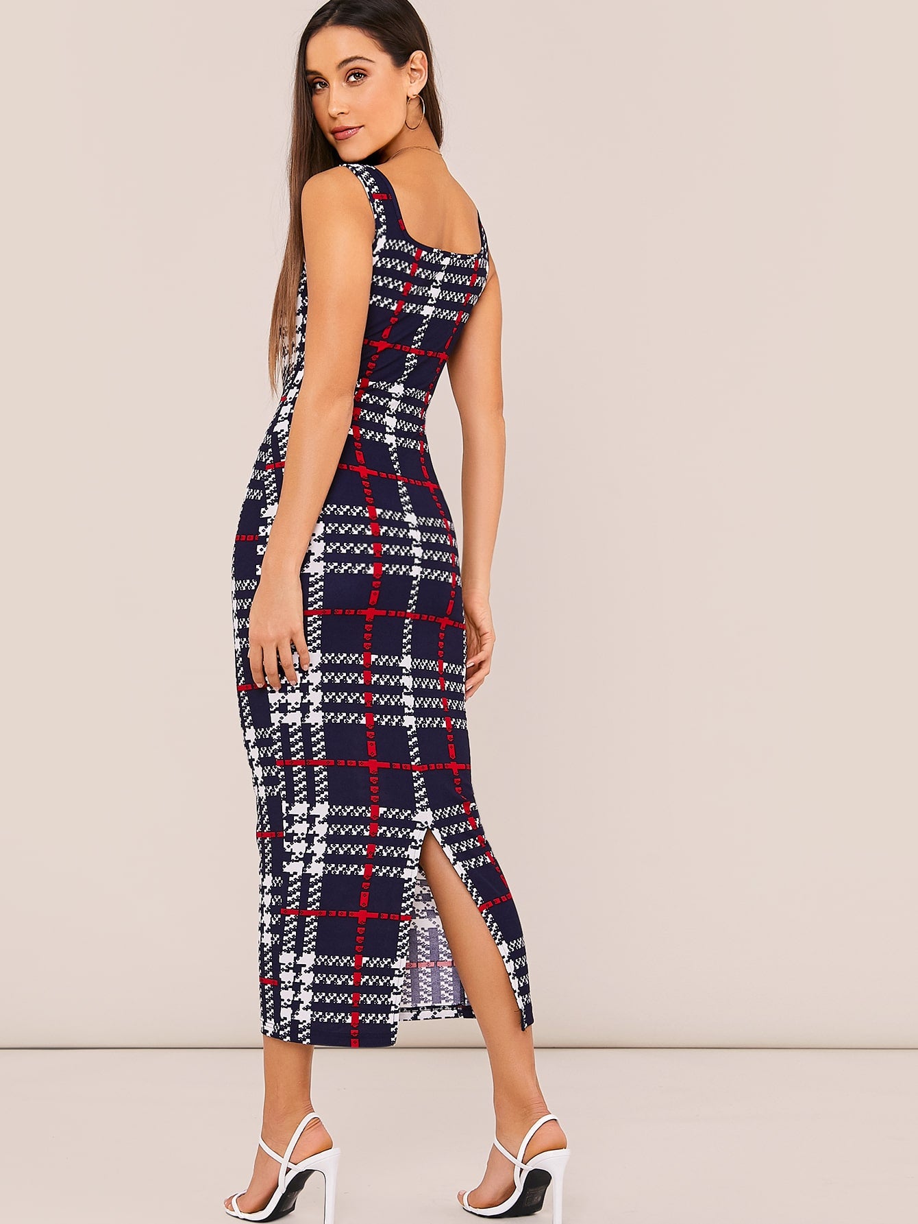 Split Hem Plaid Tank Dress