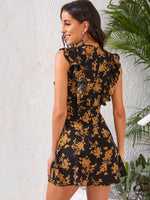 Ruffle Trim Floral Print Dress