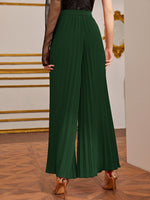 Rhinestone Buckle Belted Wide Leg Pleated Pants