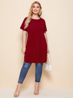 Plus Solid Curved Hem Long Tee