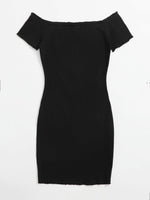 Lettuce Trim Embroidery Letter Bardot Dress