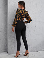 Lantern Sleeve Self Belted Floral Jumpsuit