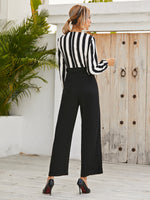 Striped Print Surplice Neck Wide Leg Jumpsuit