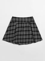 Plus Lace-up Wide Waistband Tartan Pleated Skirt