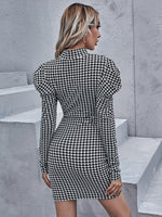 Gigot Sleeve Houndstooth Dress Without Belt