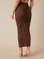 Ruched Knot Front Split Thigh Skirt