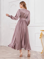 Buttoned Front Ruched Bust Satin Dress