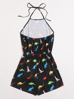 Self Tie Allover Cartoon Graphic Halter Romper