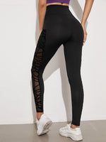 Mesh Insert Wide Waistband Leggings With Phone Pocket
