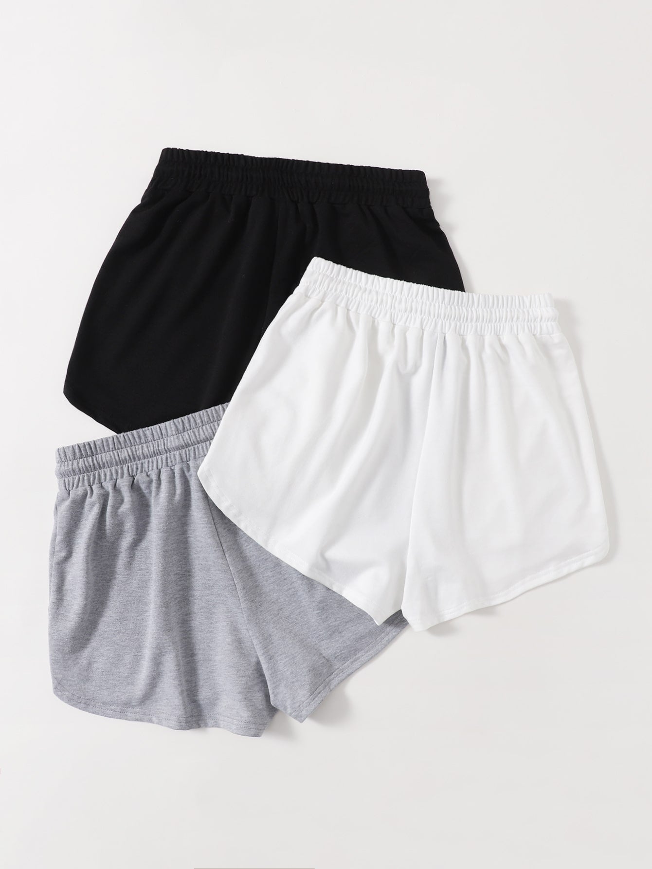 3pcs Solid Drawstring Waist Shorts