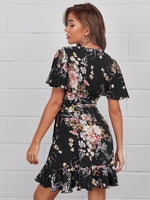 Floral Ruffle Hem Wrap Dress