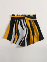 Paperbag Waist Belted Colorblock Shorts