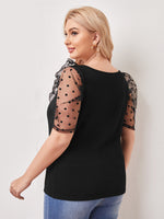 Plus Square Neck Puff Mesh Sleeve Top