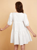 Puff Sleeve Solid Smock Dress