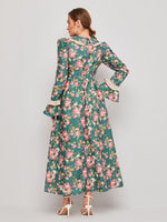 Peter Pan Collar Floral Flounce Sleeve Dress