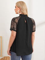 Plus Mock-Neck Lace Raglan Sleeve Top