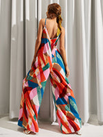 Backless Patchwork Print Wide Leg Cami Jumpsuit