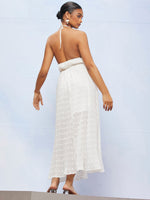Ruched Waist Swiss Dot Chiffon Halter Dress