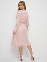 V-neck Self Belted Textured Dress