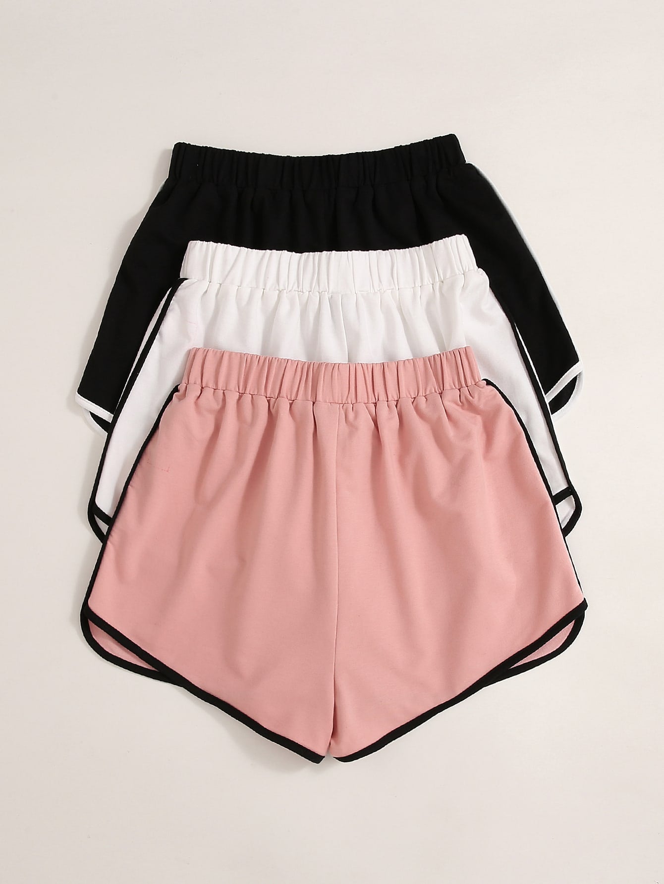 3pcs Knot Front Contrast Binding Track Shorts