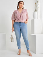 Plus Swiss Dot Ruffle Trim Blouse