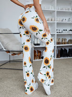 Sunflower Print Flare Leg Pants