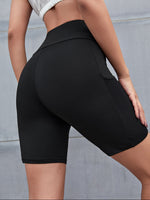 Wide Waistband Solid Biker Shorts & Phone Pocket
