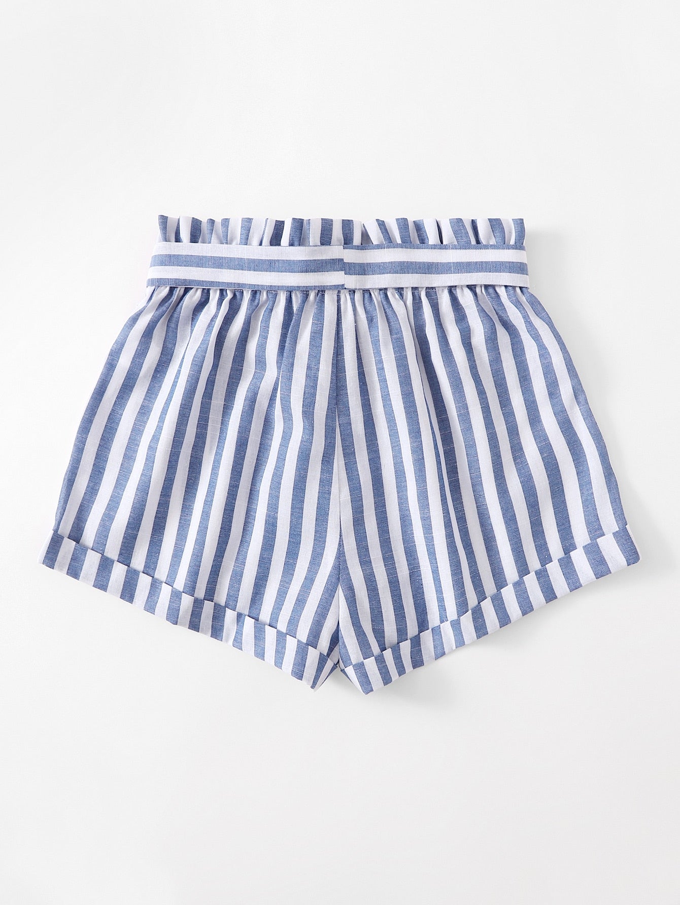 Rolled Hem Self Belted Striped Shorts