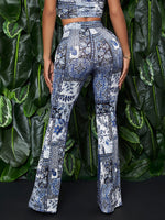 Scarf Print Flare Leg Pants