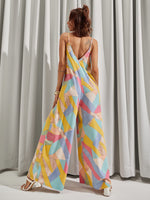 Backless All Over Print Wide Leg Cami Jumpsuit