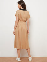 Contrast Collar Letter Graphic Dolman Sleeve Polo Dress