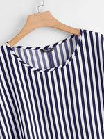 Plus Striped Print High Low Hem Blouse