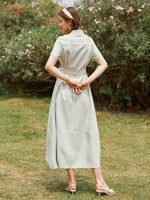 Button Front Striped Belted Dress