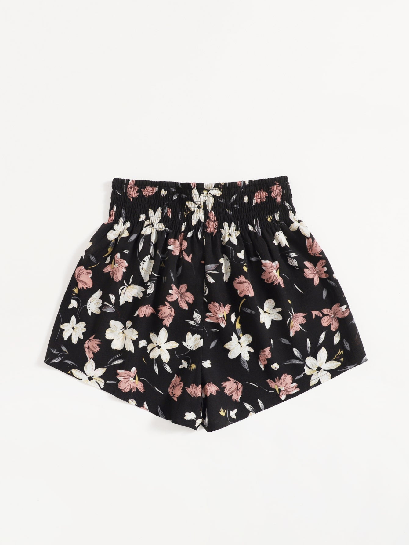 Shirred Waist Floral Print Shorts