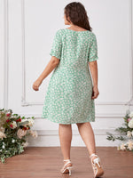 Plus Allover Floral Split Hem Dress