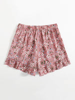 Knot Side Ruffle Trim Ditsy Floral Shorts